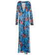 Louisa Ballou Print Cotton And Silk Long Caftan Dress In Night Blooming Flower