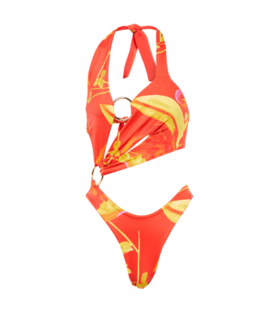 Louisa Ballou Printed O-ring Swimsuit In Orchid Flame