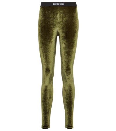 Tom Ford Jacquard-trimmed Velour Leggings In Fg845 Army