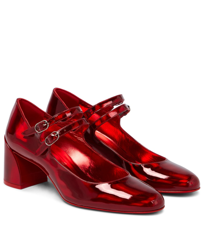 Christian Louboutin Miss Jane 55 Iridescent Patent-leather Pumps In Red