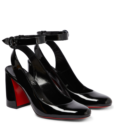 Christian Louboutin Miss Sab Patent Leather Slingback Pumps 85 In Black/lin Black