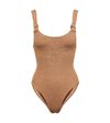 Hunza G Domino Knit Texture High-cut Swimsuit In Metallic Cocoa