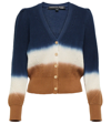Veronica Beard Parula Tie-dye Long-puffed Sleeve Cardigan In Navy/ivory/khaki