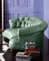 Old Hickory Tannery Turquoise Leather Tufted Sofa 71"