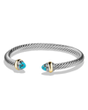 David Yurman Cable Bracelet With Gemstone In Silver With 14k Gold, 5mm In Turquoise