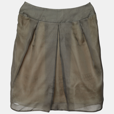 Pre-owned Valentino Grey Silk Pleat Detail Skirt L