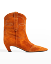 Khaite Dallas Western Suede Ankle Boots In Caramel