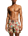 Palm Angels X Vilebrequin Brown Monogram Print Swim Shorts In Brown Yellow
