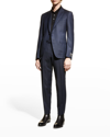 Zegna Two-button Wool Suit In Blue Navy Check