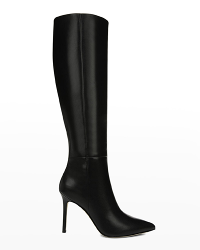 VERONICA BEARD LISA LEATHER STILETTO WIDE-CALF KNEE BOOTS