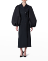 Carolina Herrera Mixed-media Puff-sleeve Double-breasted Long Coat In Black 001