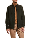 Isaia Men's Solid Suede Overshirt In Black