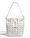 Mcm Dessau Medium Monogram Drawstring Bucket Bag In White