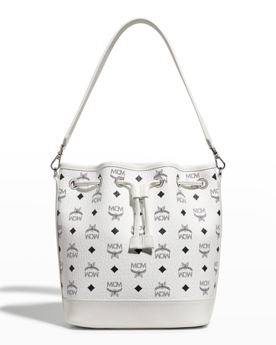 Mcm Dessau Medium Monogram Drawstring Bucket Bag In White