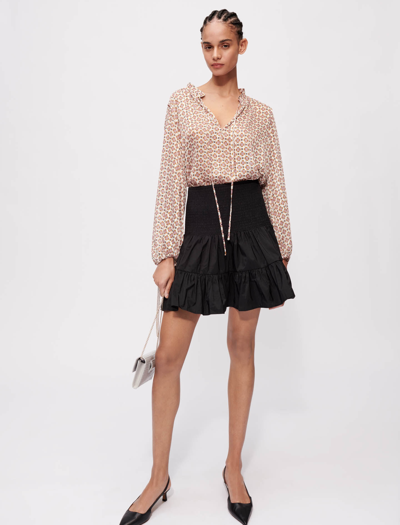 Maje Short Skirt With Smocking And Ruffles In Black