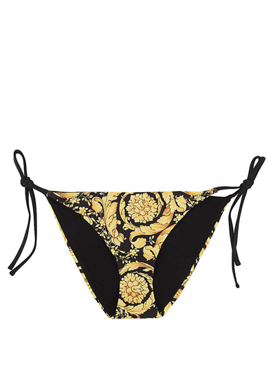 Versace Ss92 Baroque Patterned Bikini Slip In Fdo Black Gold Print
