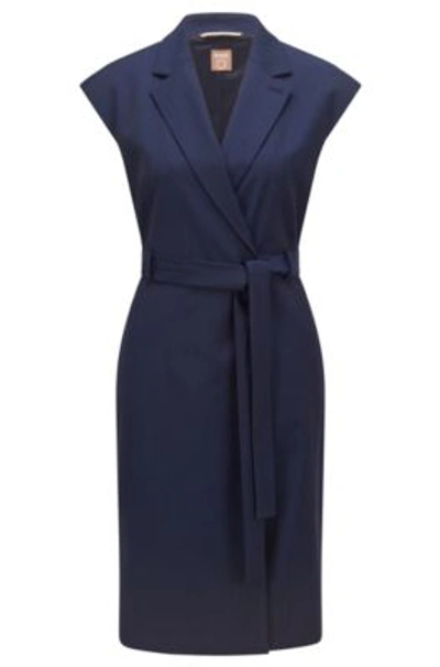 Hugo Boss Wrap Dress In Stretch Wool With Tie-up Belt- Patterned Women's Business Dresses Size 6 In Multi