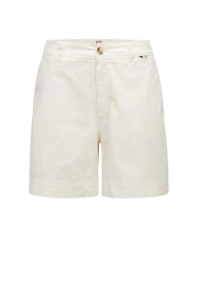 Hugo Boss Garment-dyed Regular-fit Shorts In Stretch-cotton Twill In White