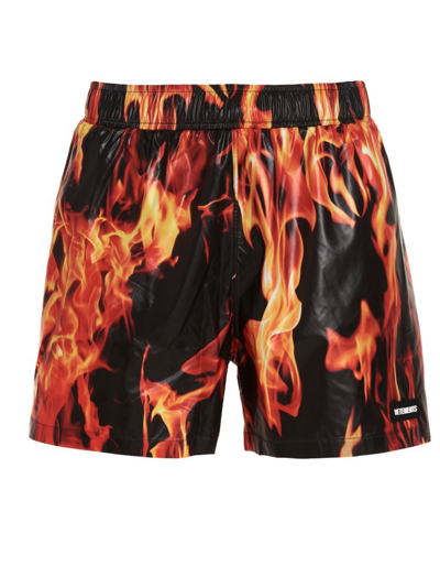 Vetements Red & Black 'limited Edition' Fire Swim Shorts In Multi-color