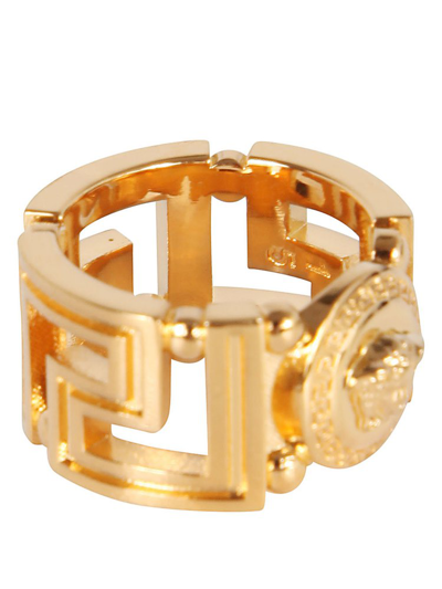 Versace Chain Logo Ring In Gold