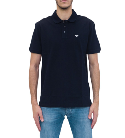 Emporio Armani Logo Embroidered Polo Shirt In Blue