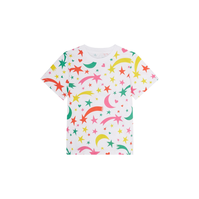 Stella Mccartney Kids' White T-shirt For Girl With Colorful Stars, Moons And Hearts In Multicoloured