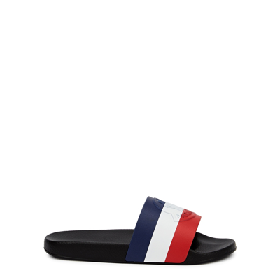 Moncler Basile Striped Rubber Sliders In Midnight Blue