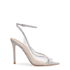 GIANVITO ROSSI CRYSTELLE PLEXI 105 EMBELLISHED SILVER LEATHER SANDALS