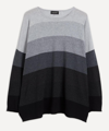 Eskandar Striped A-line Bateau-neck Sweater (long Length) In Grey