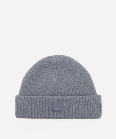Acne Studios Face Logo Beanie Hat In Grey Melange