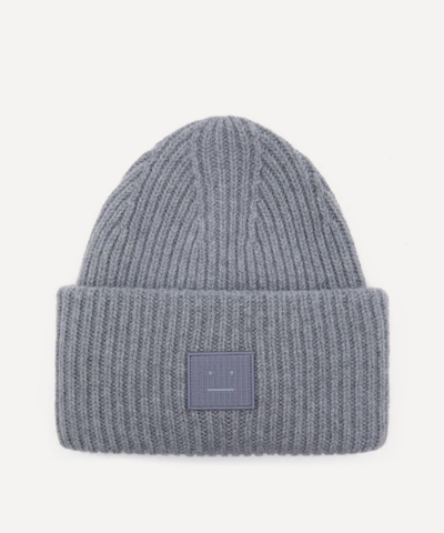 Acne Studios Face Logo Beanie Hat In Grey Melange