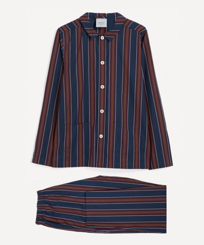 Nufferton Uno Old School Stripe Cotton Pyjamas In Navy/orange