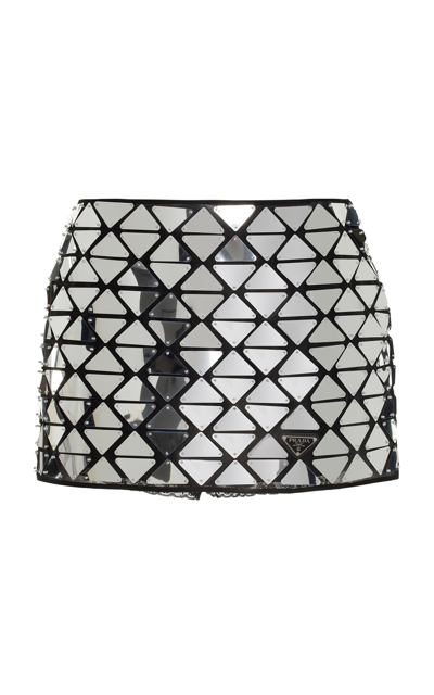 Prada Paillette-embellished Organza Mini Skirt In Silver