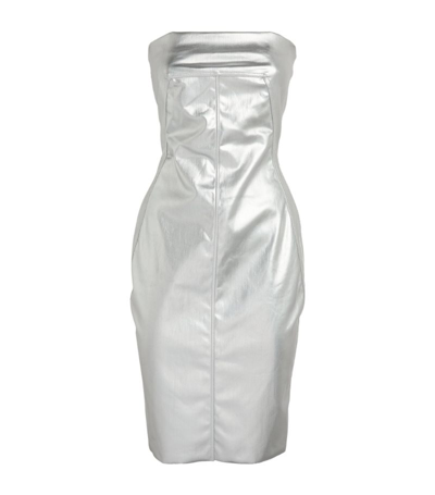 Rick Owens Coated Cotton Strapless Minidress In Silver