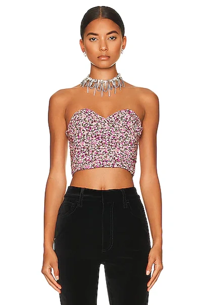 Alessandra Rich Printed Silk Crepe Bustier Top In Purple