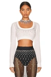 Alessandra Rich Crystal-embellished Cropped Jumper In White