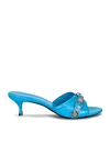 Balenciaga Cagole Lambskin Buckle Slide Sandals In Cyan & Aged Nickel