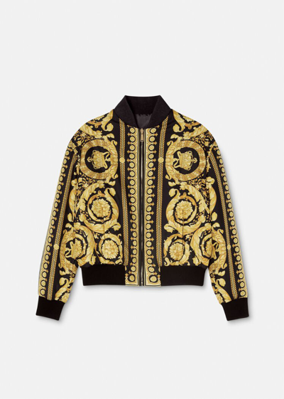 Versace Barocco Reversible Silk Bomber Jacket In Print