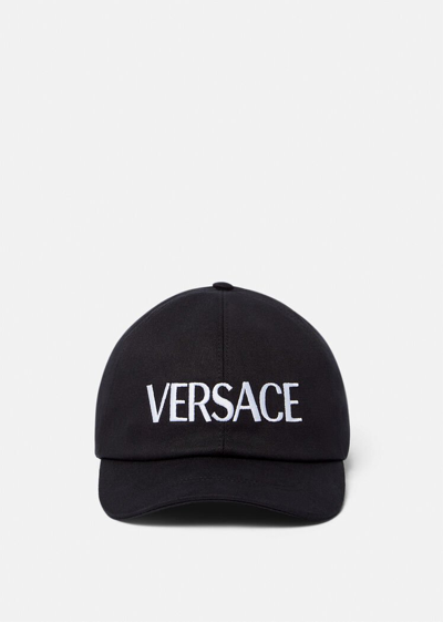 Versace Logo Embroidered Curved Peak Cap In Black