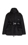 Prada Hooded Down Jacket With Belted Waist In Black