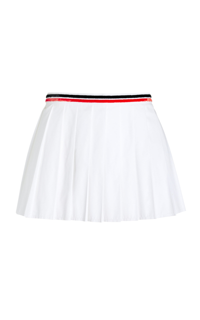 Miu Miu Pleated Brand-print Cotton-blend Mini Skirt In White