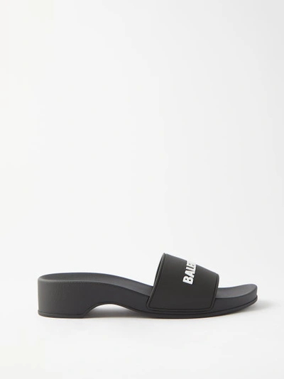 Balenciaga 40mm Bb Pool Wedge Slide Sandals In Black