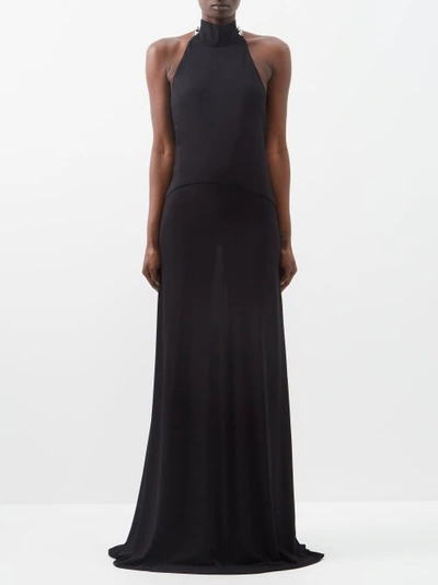 Pucci Sashed-halterneck Crepe Maxi Dress In Black