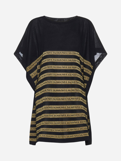 Balmain Logo-tape Cotton Blend Short Kaftan