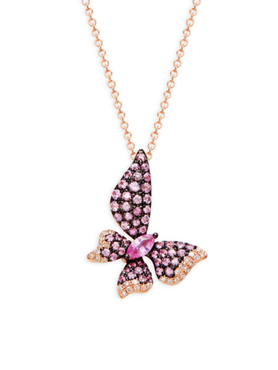 Effy Women's 14k Rose Gold, Diamond & Pink Sapphire Butterfly Necklace