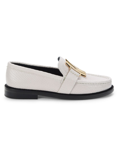 Moschino Couture ! Women's Snake Embossed Leather Loafers In White