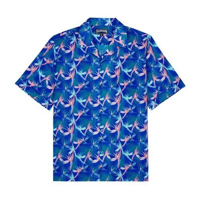 Vilebrequin Para Vin Cotton & Linen Floral Print Regular Fit Button Down Camp Shirt In Blue