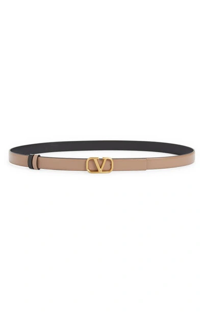 Valentino Garavani Vlogo Buckle Reversible Leather Belt In Lc8 Smokey Brown/nero