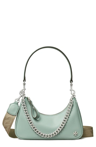 Tory Burch 151 Mercer Patent Small Crescent Bag In Blue Celadon