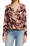 Halogen Cross Front Blouse In Pink- Black Ink Strokes